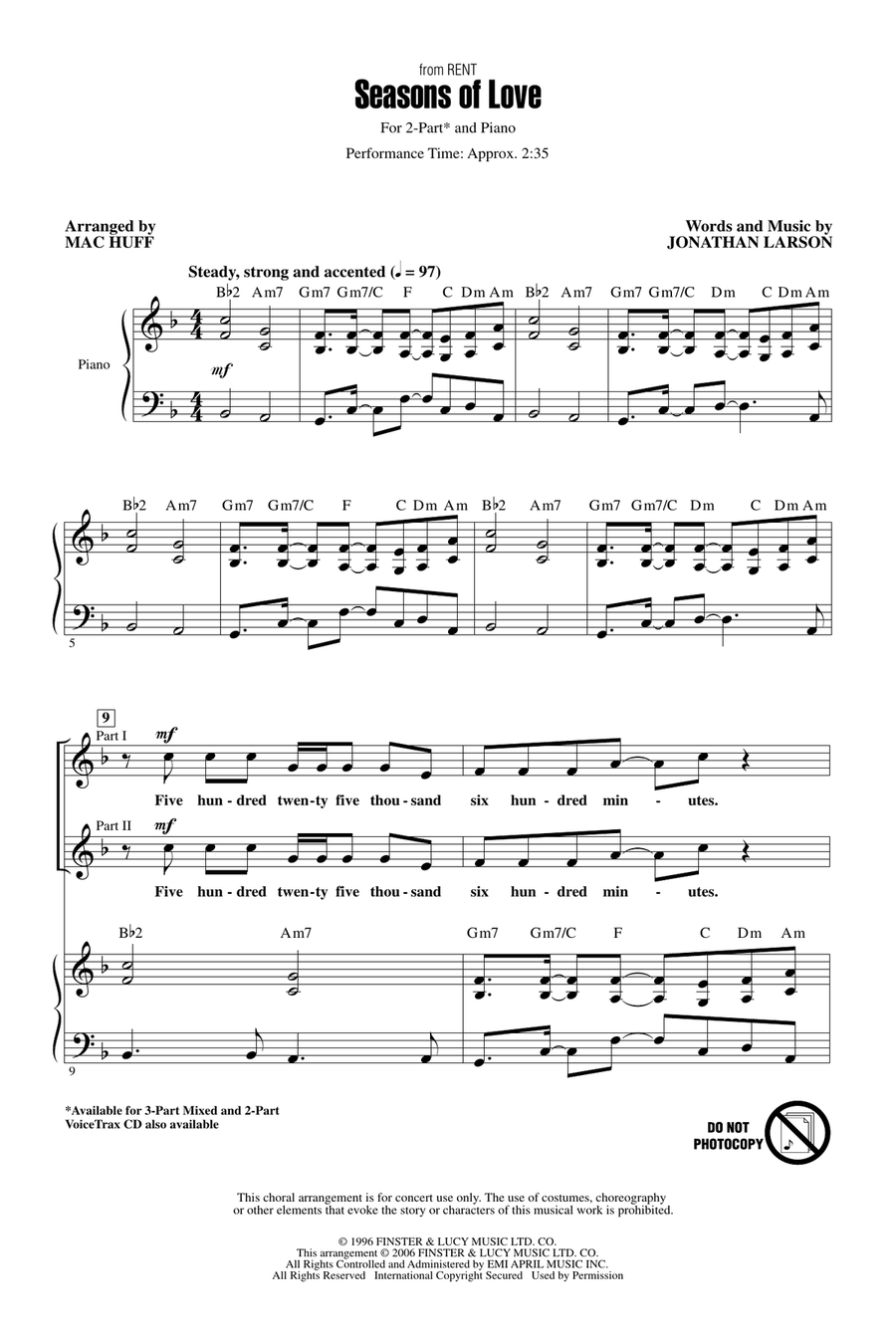 Seasons Of Love (from Rent) (arr. Mac Huff) 2-Part scores gallery preview page 1
