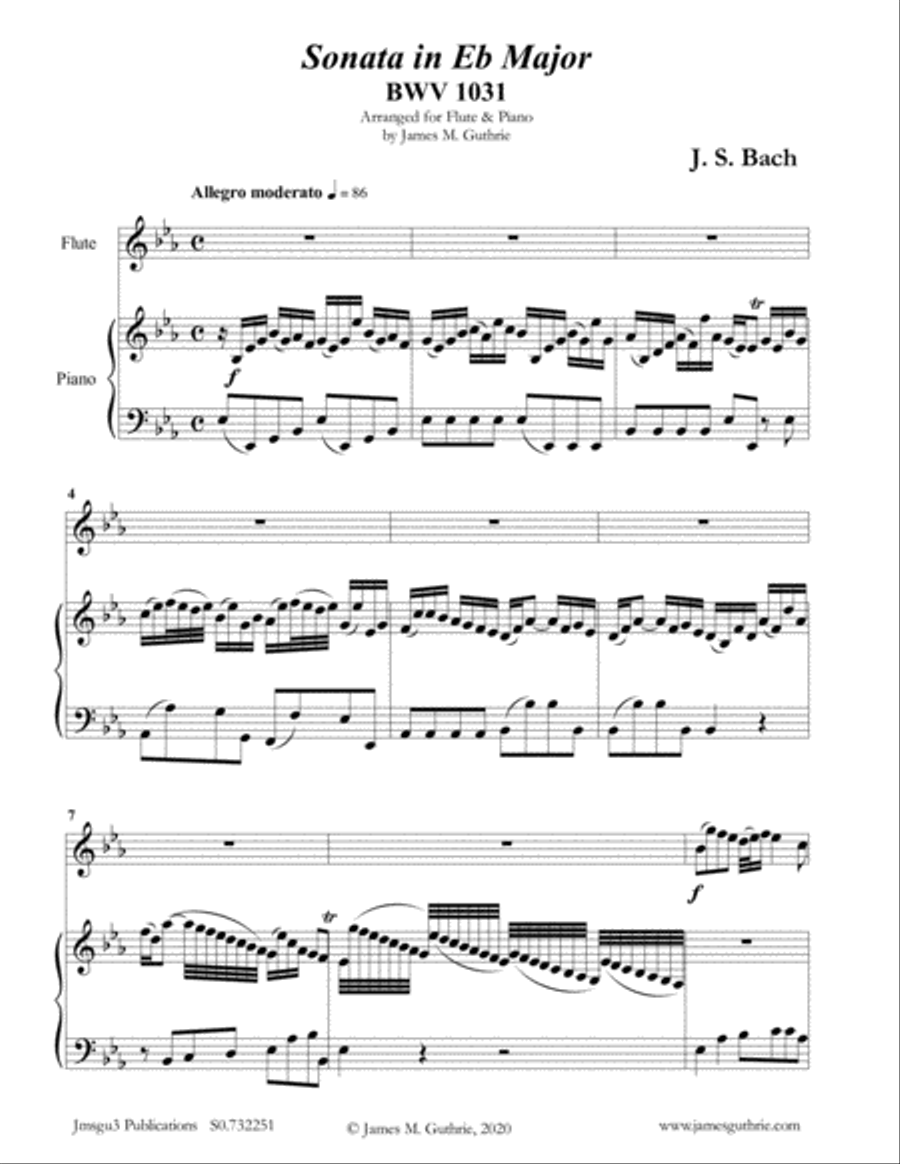 BACH: Sonata in Eb BWV 1031 for Flute & Piano Flute Solo scores gallery preview page 1