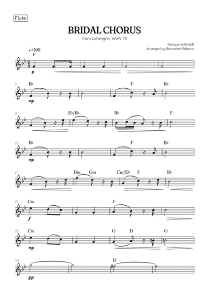 Wagner • Here Comes the Bride (Bridal Chorus) Lohengrin | woodwind quartet sheet music w/ chords image number null