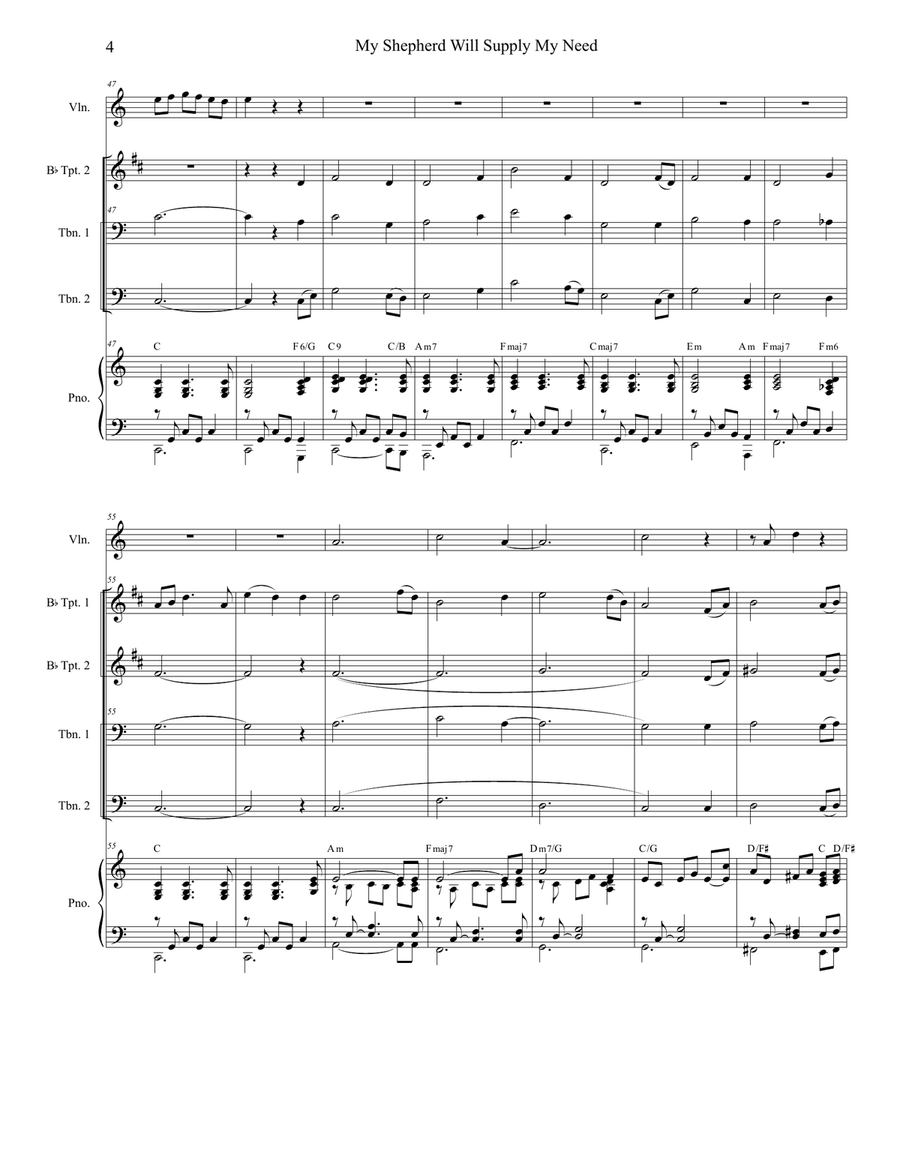 My Shepherd Will Supply My Need (for Brass Quartet and Piano - Alternate Version) Brass Quartet scores gallery preview page 5
