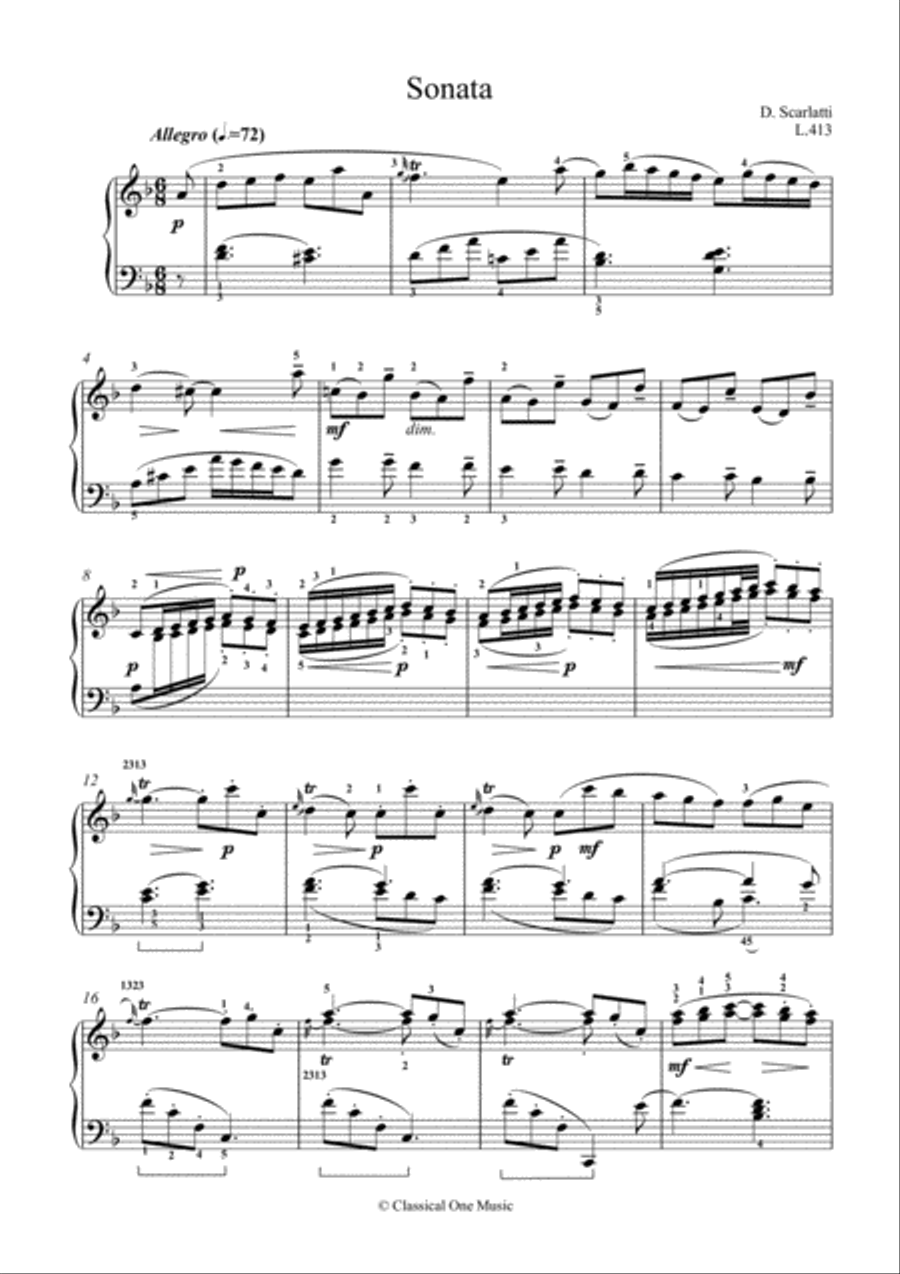 Scarlatti-Sonata in d-minor L.413 K.9(piano) Piano Solo scores gallery preview page 2