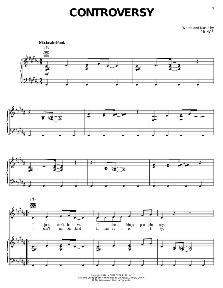 Controversy Piano, Vocal, Guitar scores gallery preview page 1
