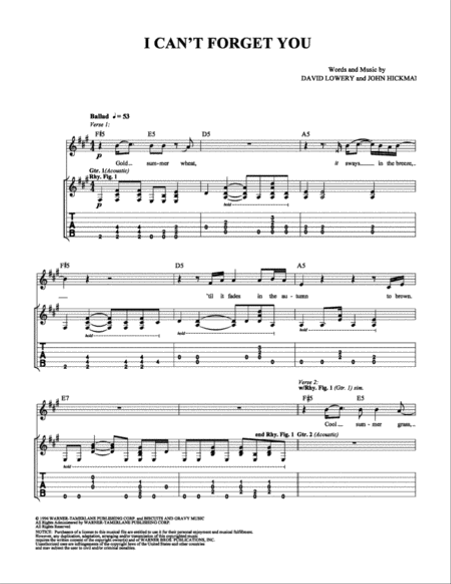 I Can't Forget You Electric Guitar scores gallery preview page 1