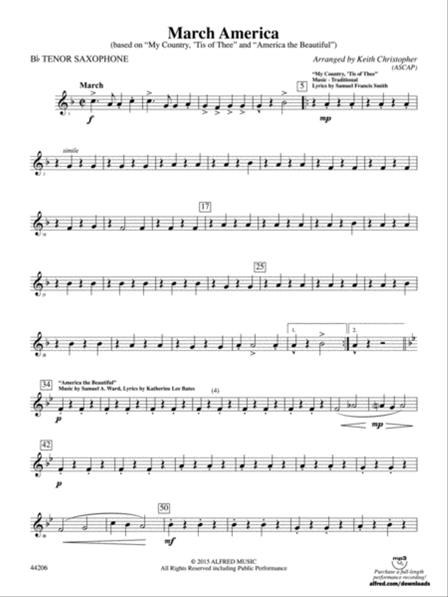 March America: B-flat Tenor Saxophone Concert Band scores gallery preview page 1