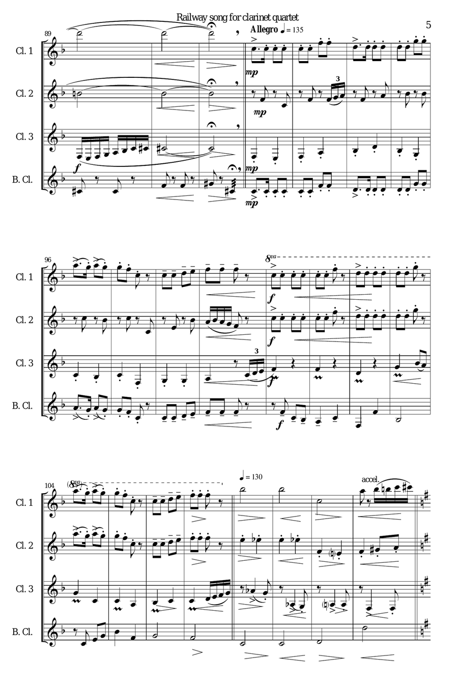 Railway Song (Auf de schwäb'sche Eisebahne) for clarinet quartet Clarinet Quartet scores gallery preview page 5