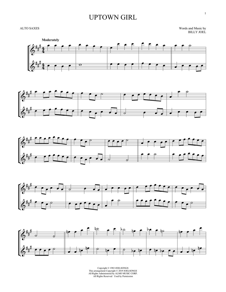 Uptown Girl Uptown Girl Woodwind Duet scores gallery preview page 1