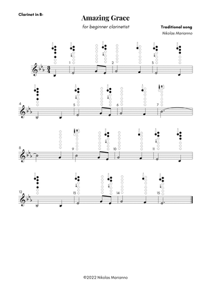 Amazing Grace for beginner clarinetist with finger chart
