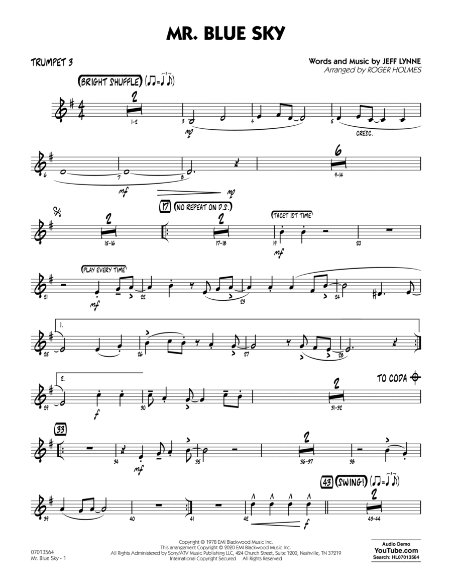 Mr. Blue Sky (arr. Roger Holmes) - Trumpet 3 Jazz Ensemble scores gallery preview page 1