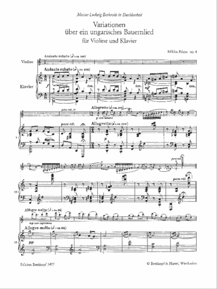 Variations on a Hungarian Peasant Song Op. 4 Violin Solo scores gallery preview page 2