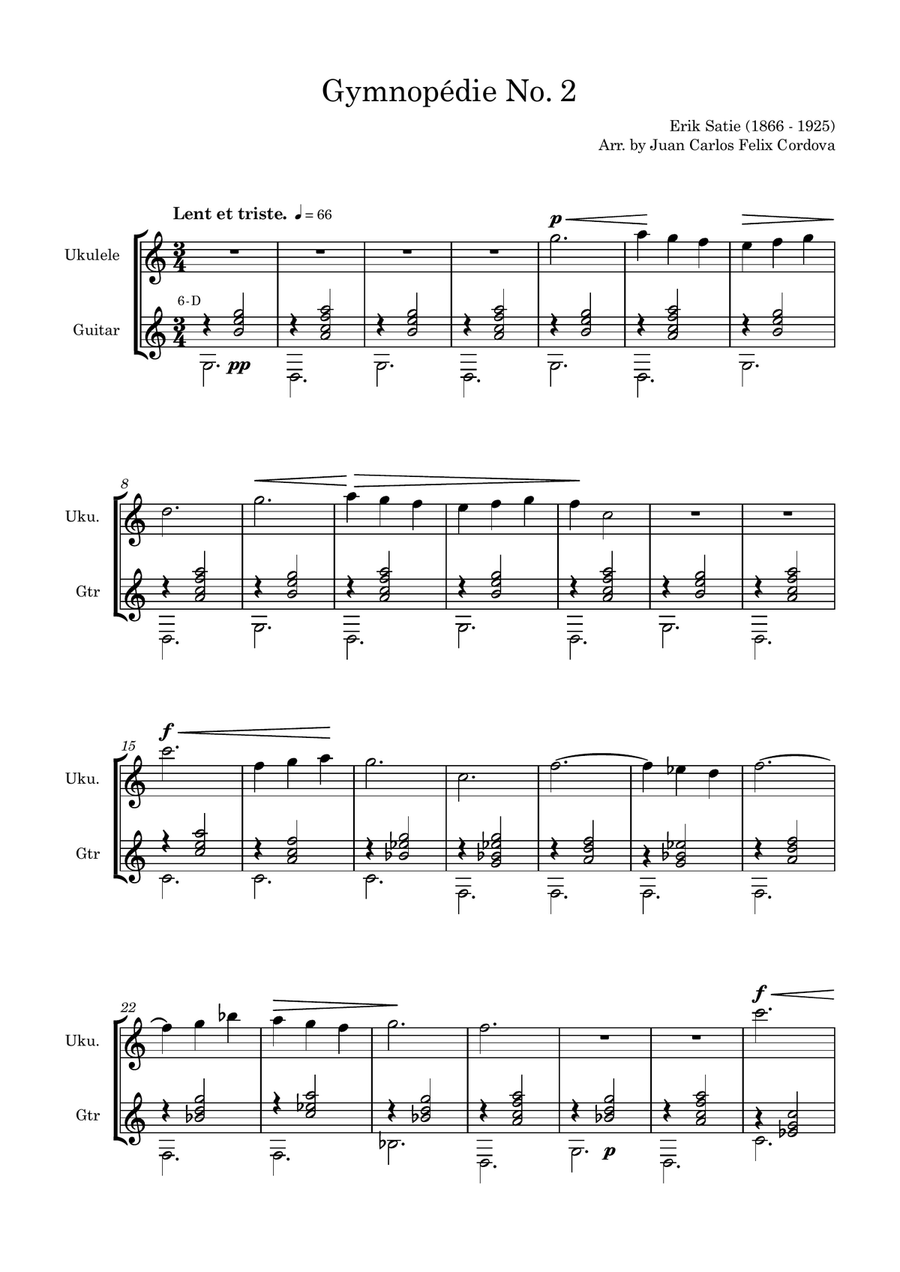Gymnopédie No. 2 for Concert Ukulele and Guitar Chamber Music scores gallery preview page 1