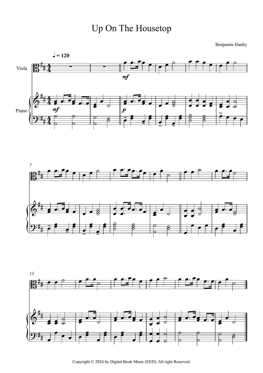 Up On The Housetop - Benjamin Hanby (Viola + Piano) Viola scores gallery preview page 1