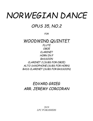 Norwegian Dance Opus 35, No. 2 for Woodwind Quintet