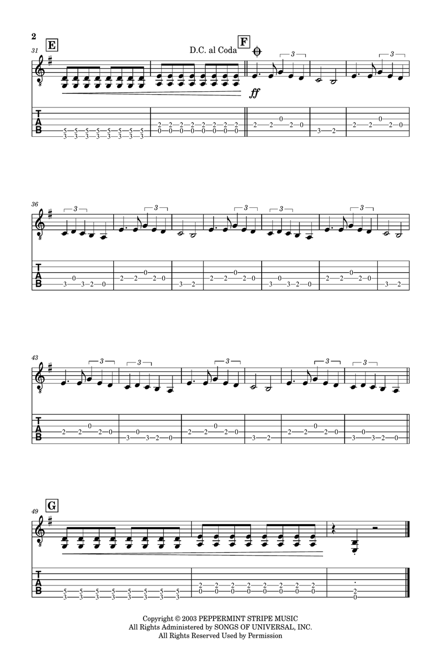 Seven Nation Army Guitar Ensemble scores gallery preview page 6