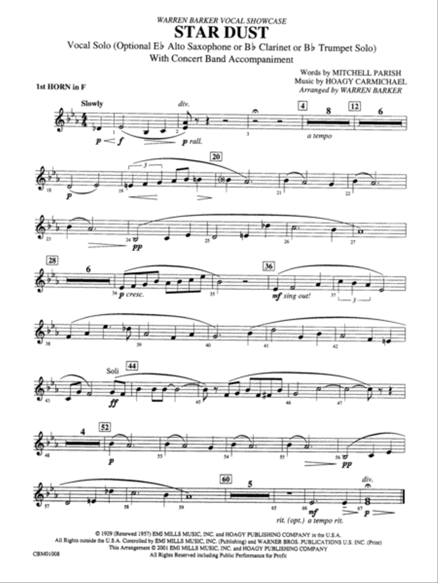 Star Dust: 1st F Horn Concert Band scores gallery preview page 1