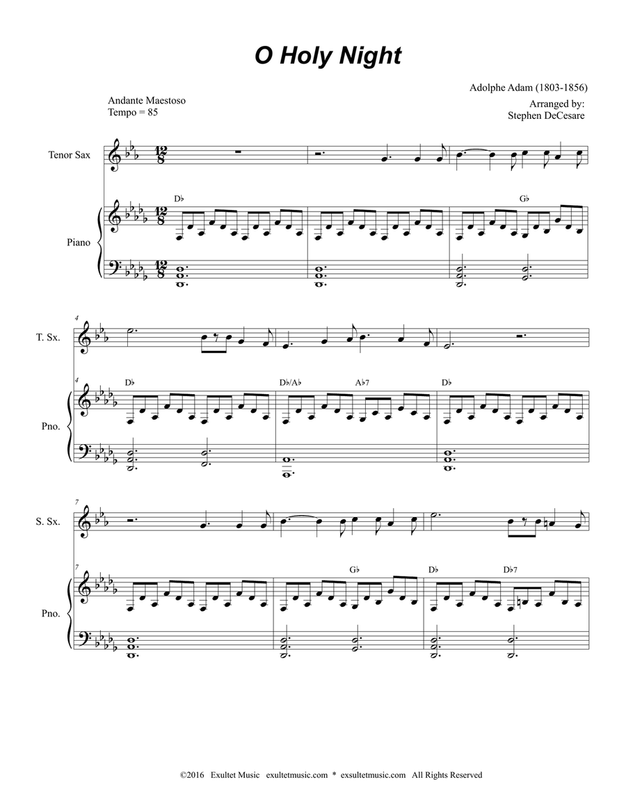 O Holy Night (Duet for Soprano and Tenor Saxophone) Woodwind Duet scores gallery preview page 2