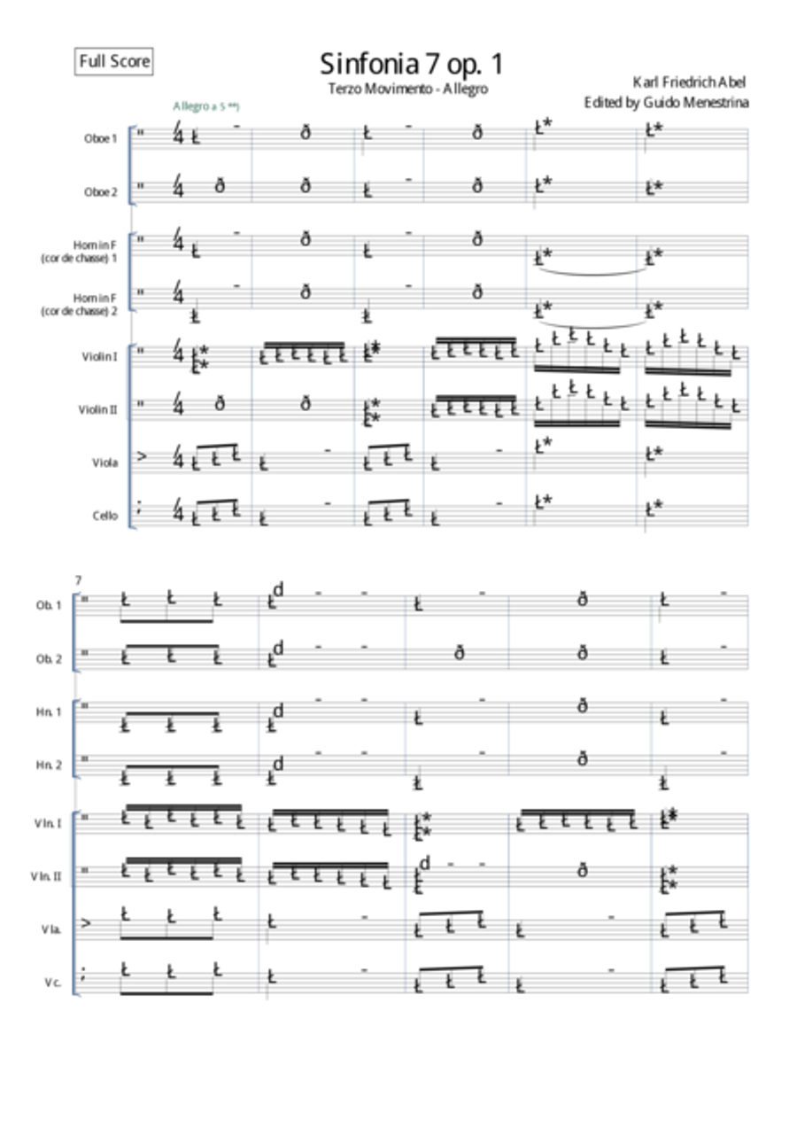 Karl Friedrich Abel - Sinfonia Op. 7 n. 1 - Terzo Movimento - Allegro Small Ensemble scores gallery preview page 2