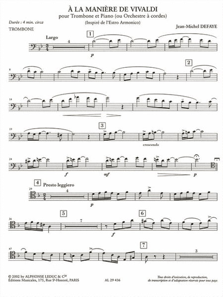 A La Maniere De Vivaldi (trombone & Piano)