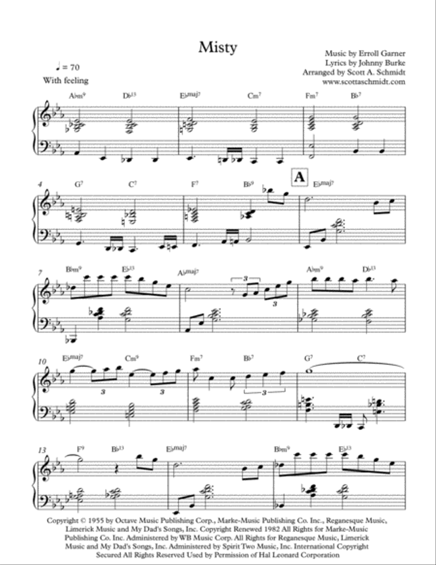 Misty Piano Solo scores gallery preview page 1