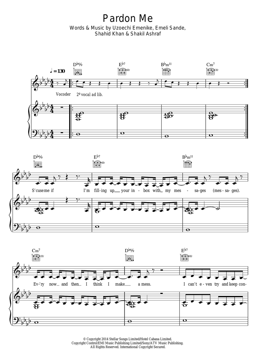 Pardon Me (featuring Professor Green, Laura Mvula, Wilkinson and Ava Lily) Piano, Vocal scores gallery preview page 1