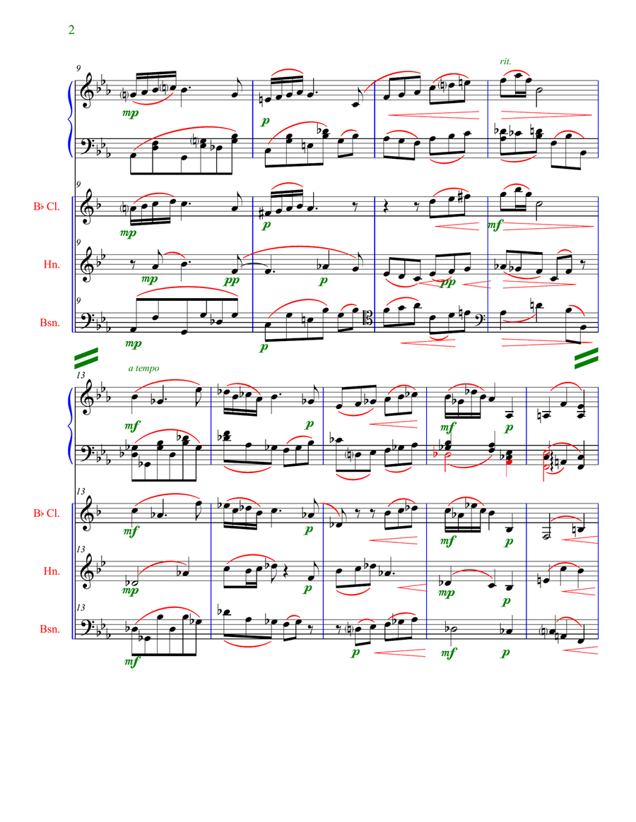 Andante for Piano and 3 Winds (Clarinet, Horn, Bassoon) Small Ensemble scores gallery preview page 2