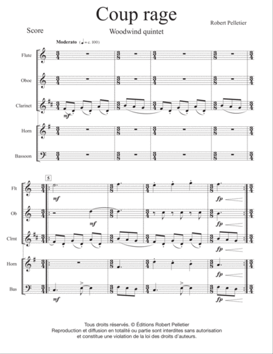 Coup Rage Woodwind Quintet - Digital Sheet Music