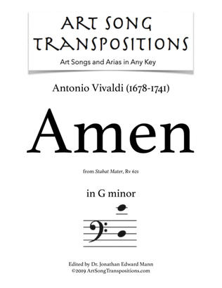 Book cover for VIVALDI: Amen, RV 621 (transposed to G minor, bass clef)