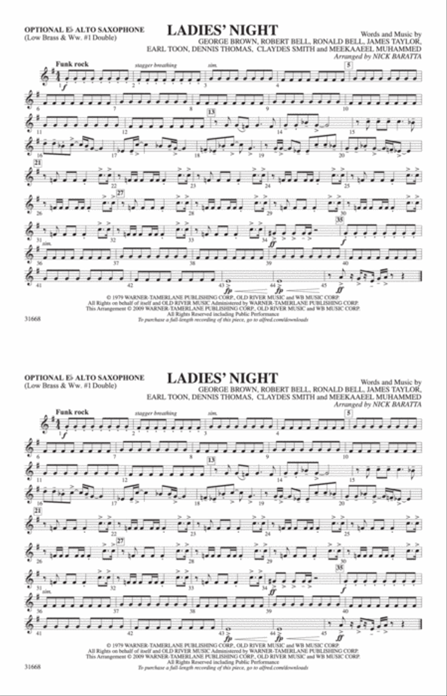 Ladies' Night: Optional Alto Sax Marching Band scores gallery preview page 1
