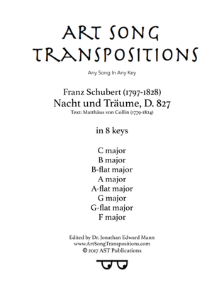 Book cover for SCHUBERT: Nacht und Träume, D. 827 (in 8 keys: C, B, B-flat, A, A-flat, G, G-flat, F major)
