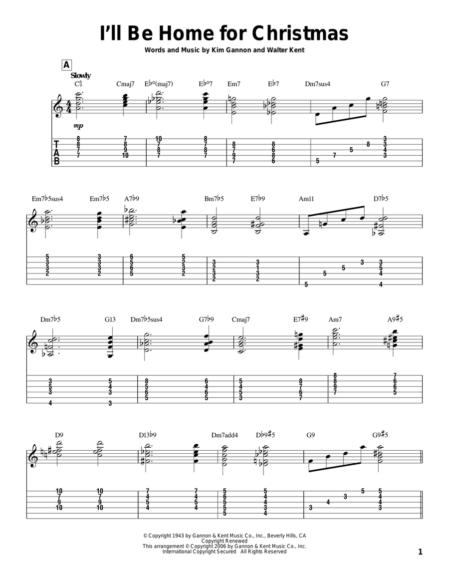 I'll Be Home For Christmas Guitar Solo scores gallery preview page 1