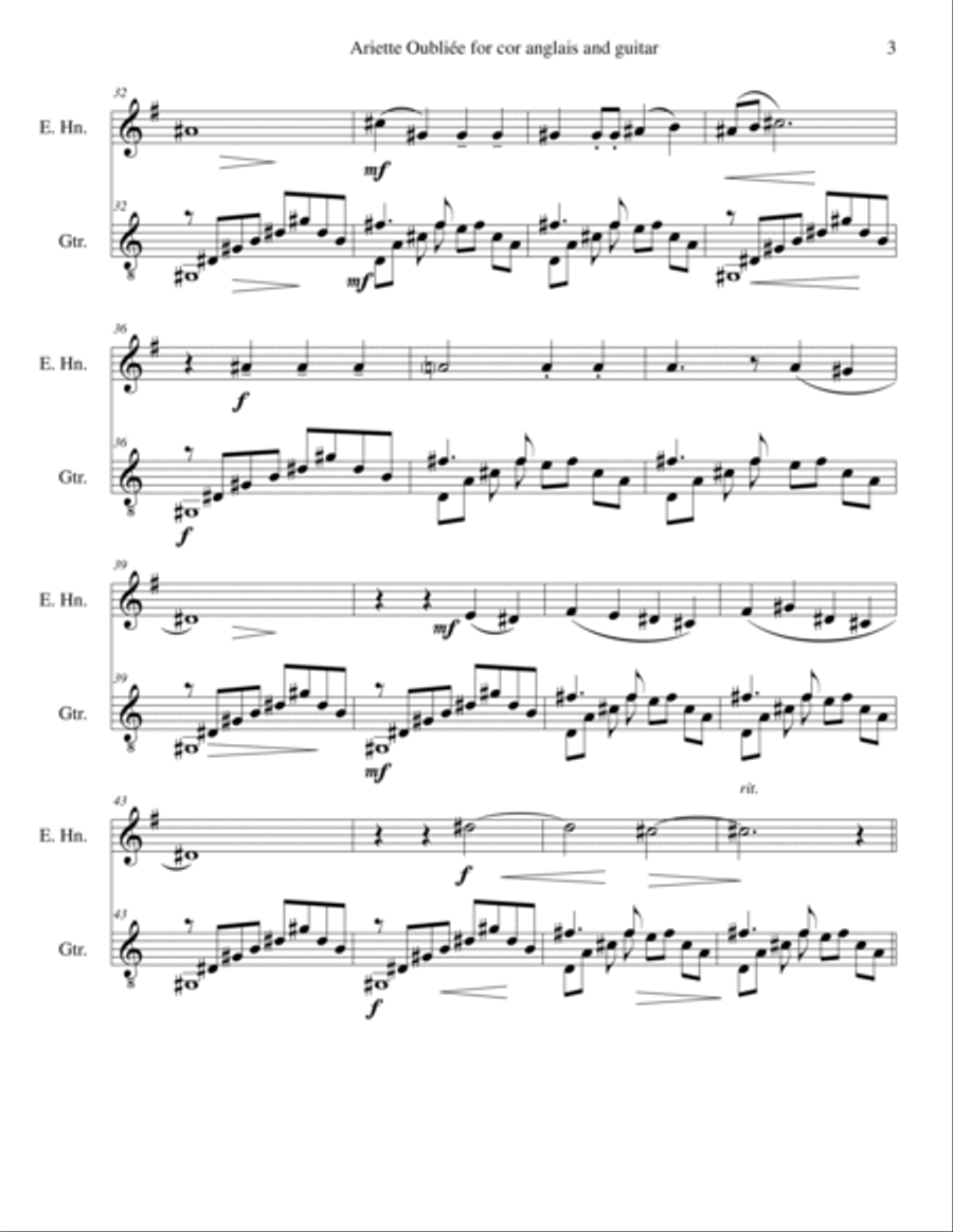 Ariette Oubliée for cor anglais and guitar English Horn scores gallery preview page 3