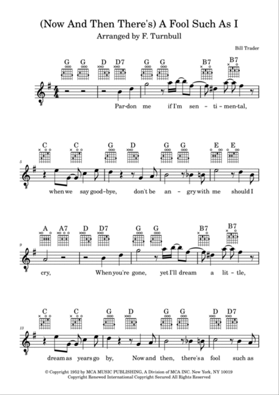 (now And Then There's) A Fool Such As I Piano, Vocal, Guitar scores gallery preview page 2
