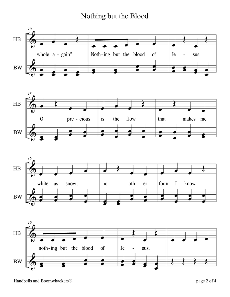 Nothing but the Blood (for 8-note Bells and Boomwhackers with Black and White Notes) Handbell Choir scores gallery preview page 6