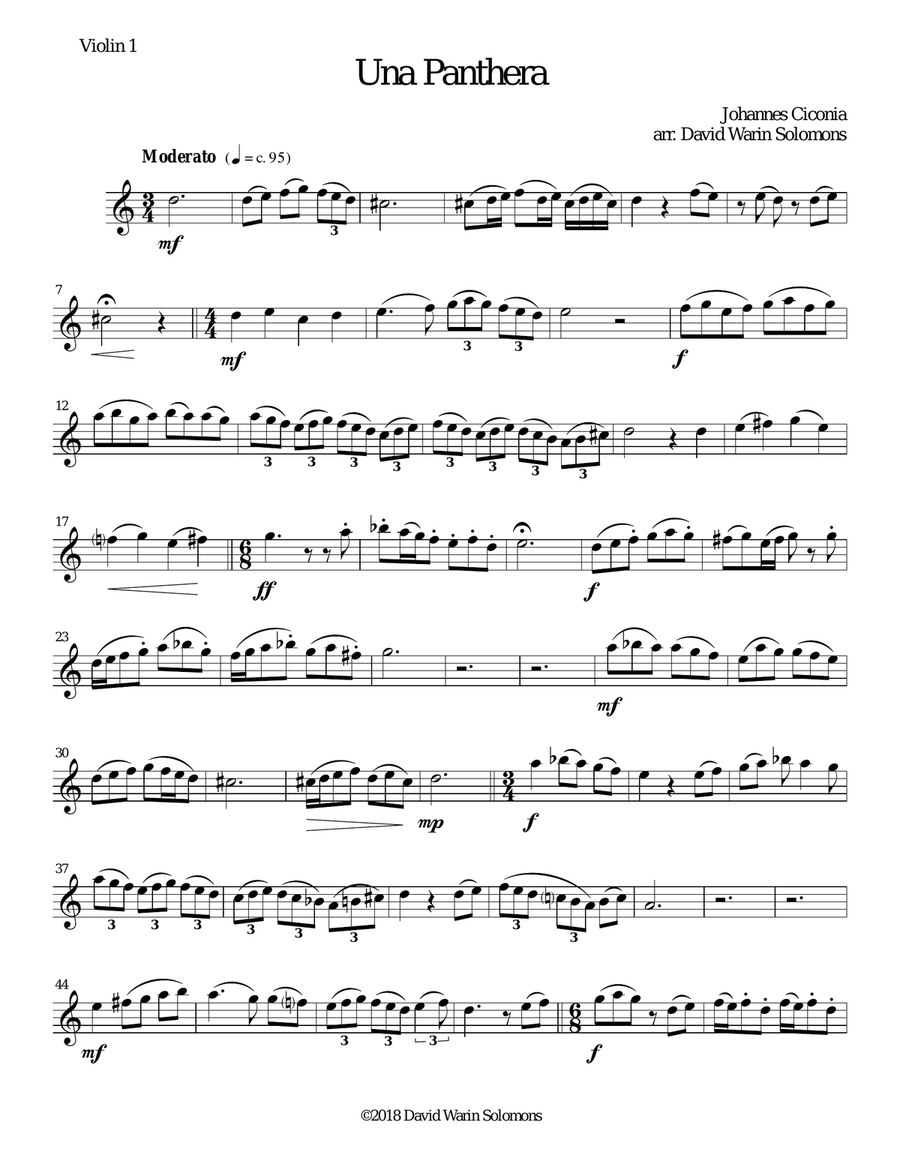 Una panthera in compagnia de Marte (A Panther in company of Mars) arranged for 3 violins Violin Solo scores gallery preview page 5