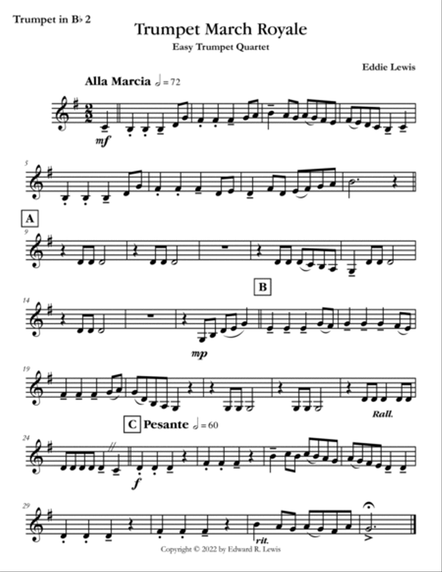 Trumpet March Royale - Easy Trumpet Quartet Brass Ensemble scores gallery preview page 3
