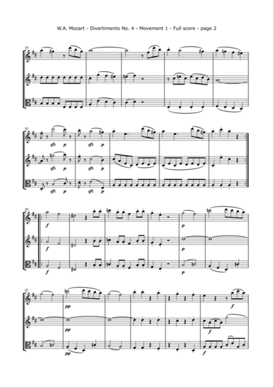 Mozart, W.A. - Divertimento No. 4, KV. 229 for 2 Violins and Viola String Trio scores gallery preview page 3