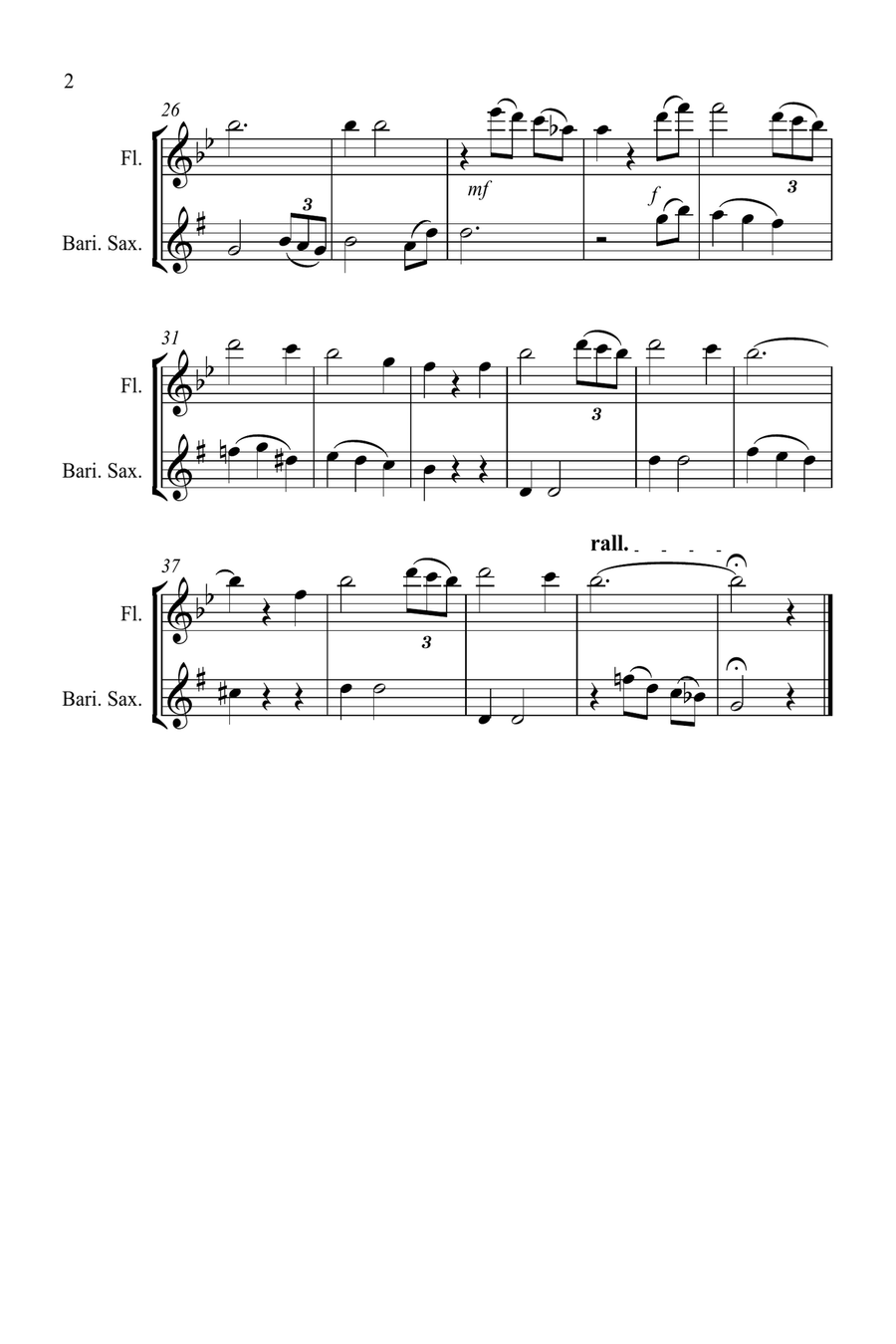 Amazing Grace for Flute and Baritone Saxophone Duet Woodwind Duet scores gallery preview page 2
