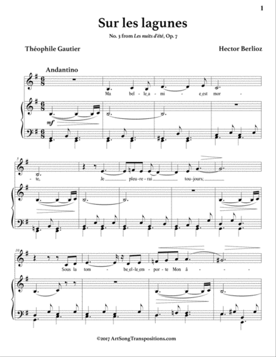 BERLIOZ: Sur les lagunes, Op. 7 no. 3 (transposed to E minor) Voice scores gallery preview page 2