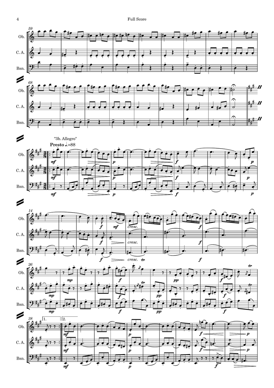 Gallo: 3 movts from 2 Trio Sonatas - Pulcinella Suite III Scherzino - double reed trio Woodwind Trio scores gallery preview page 5