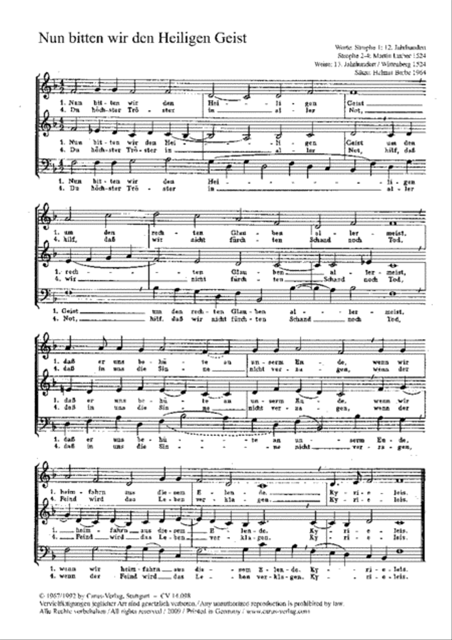 Poser: Komm, Heiliger Geist; Barbe: Nun bitten wir Score scores gallery preview page 1