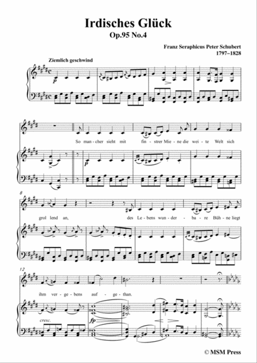 Schubert-Irdisches Glück,Op.95 No.4,in c sharp minor,for Voice&Piano Voice scores gallery preview page 3