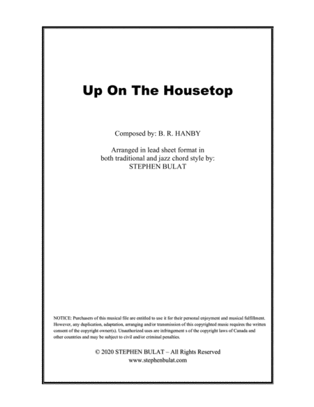 Up On The Housetop - Lead sheet arranged in traditional and jazz style (key of C)