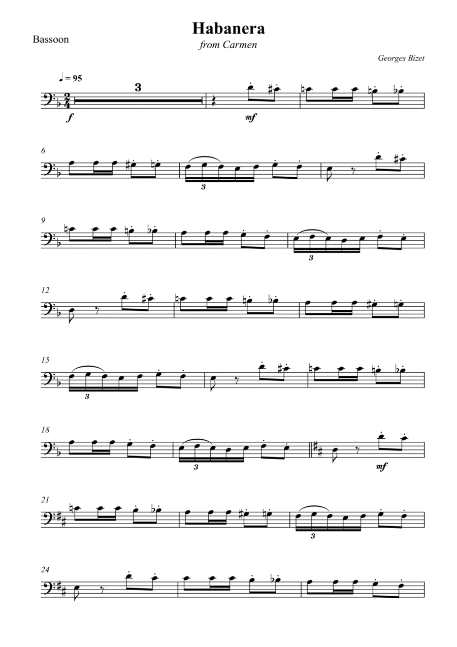 Habanera (from Carmen) Habanera (from Carmen) Bassoon Solo scores gallery preview page 1