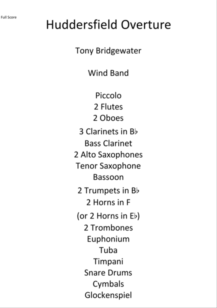 Huddersfield Overture Huddersfield Overture Concert Band scores gallery preview page 1