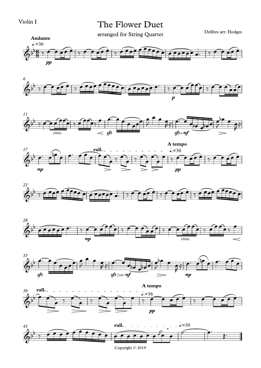Flower Duet (Lakme) Delibes arranged for String Quartet by Andrew Hodges - (British Airways Advert) String Quartet scores gallery preview page 3