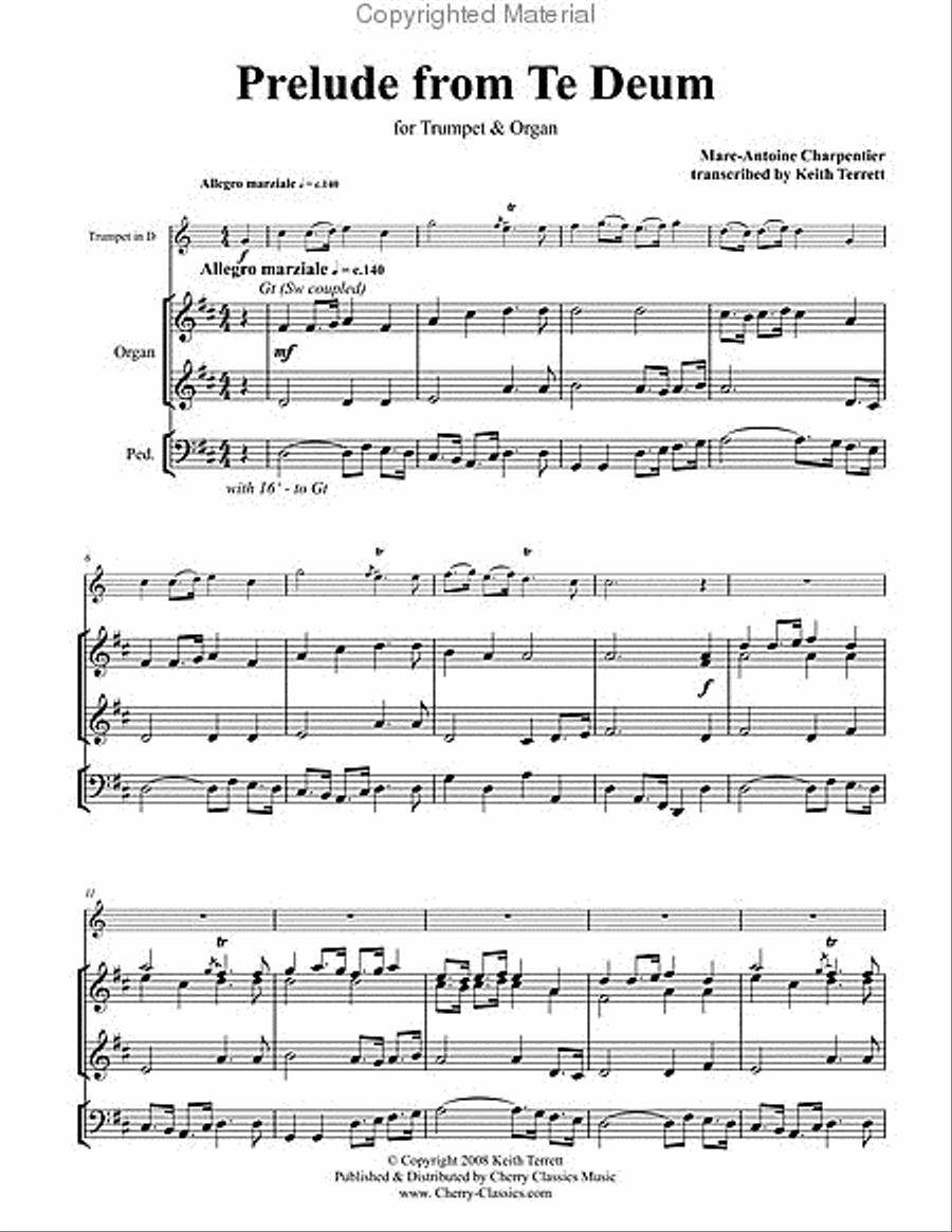 Prelude from Te Deum for Trumpet & Organ Trumpet scores gallery preview page 2