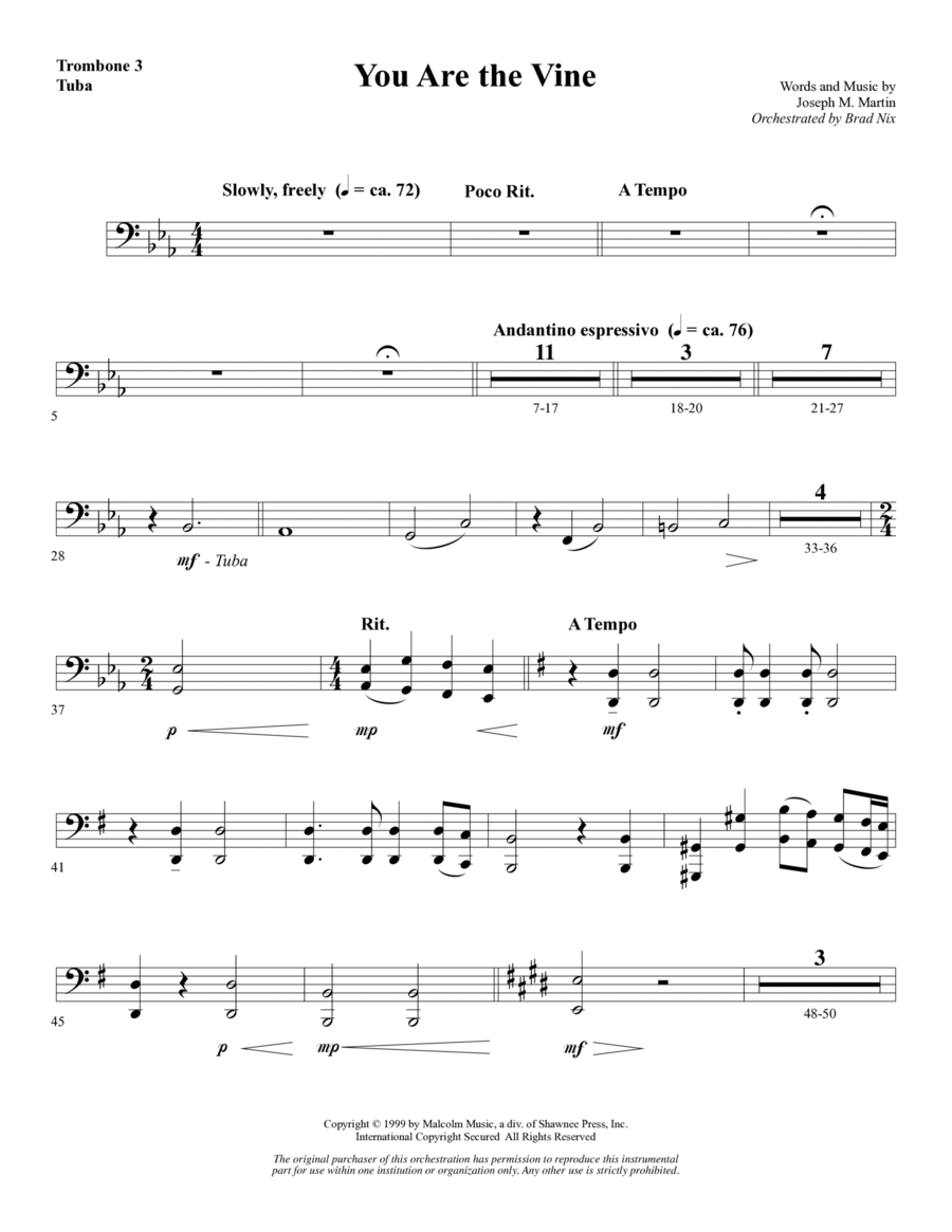 You Are the Vine Trombone 3 Tuba by Joseph M. Martin Choir