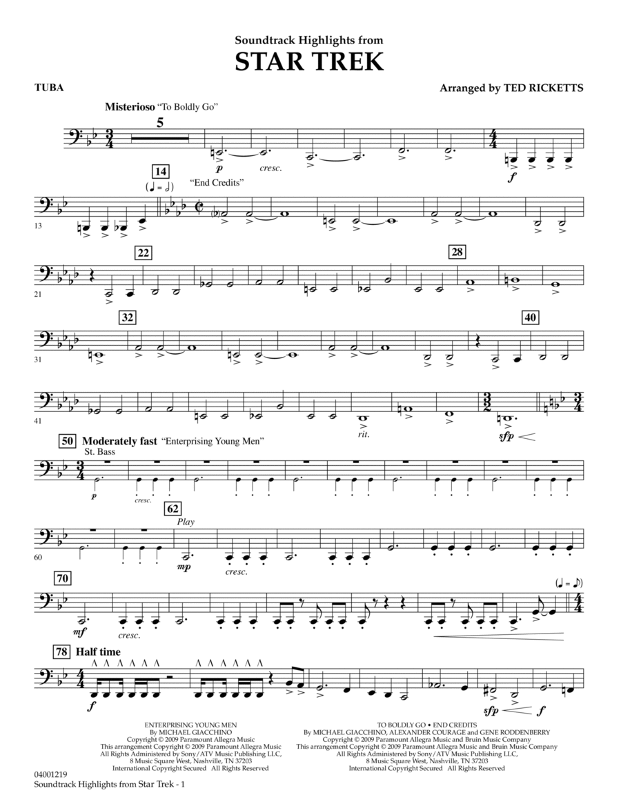Star Trek - Soundtrack Highlights - Tuba Concert Band scores gallery preview page 1