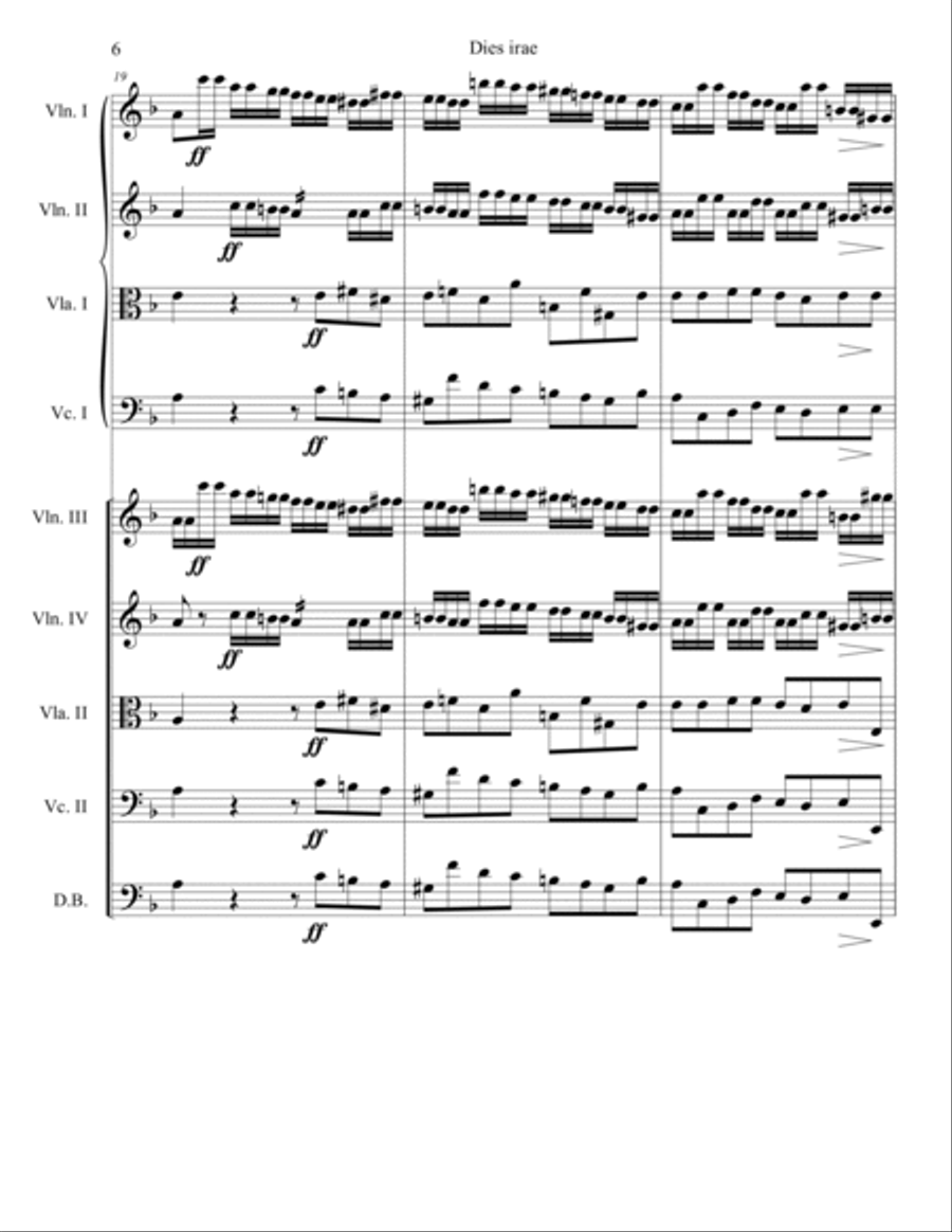 Dies irae, from W. A. Mozart's Requiem. Double string orchestra. Score & parts. String Orchestra scores gallery preview page 6