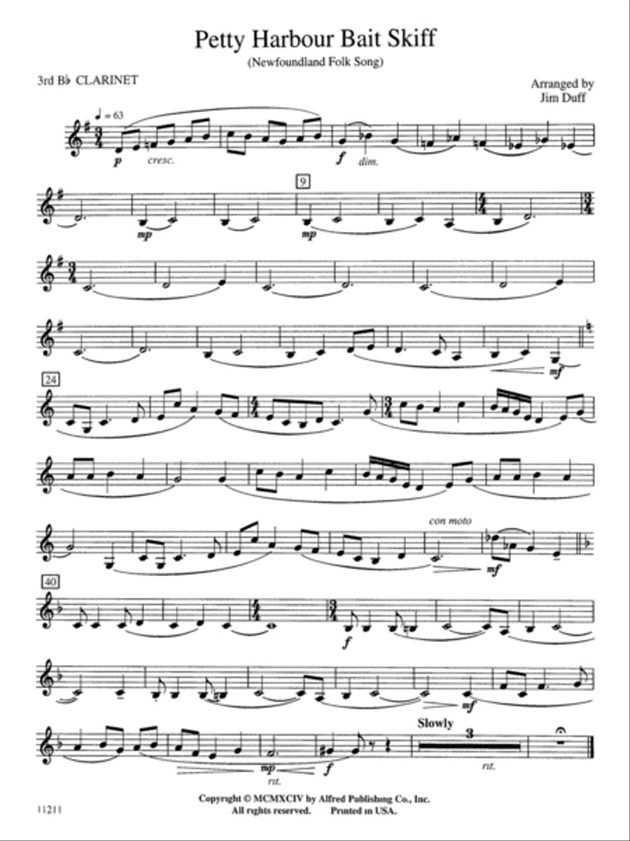 Petty Harbour Bait Skiff: 3rd B-flat Clarinet Concert Band scores gallery preview page 1
