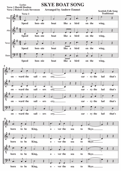 Skye Boat Song A Cappella SATB image number null